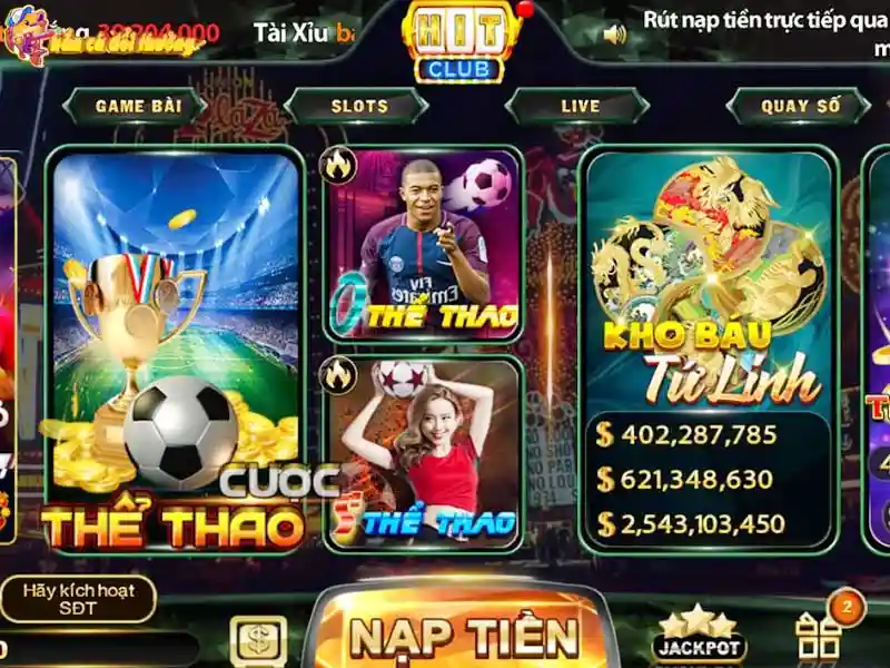 Giao diện game trên Hitclub ở điện thoại bắt mắt