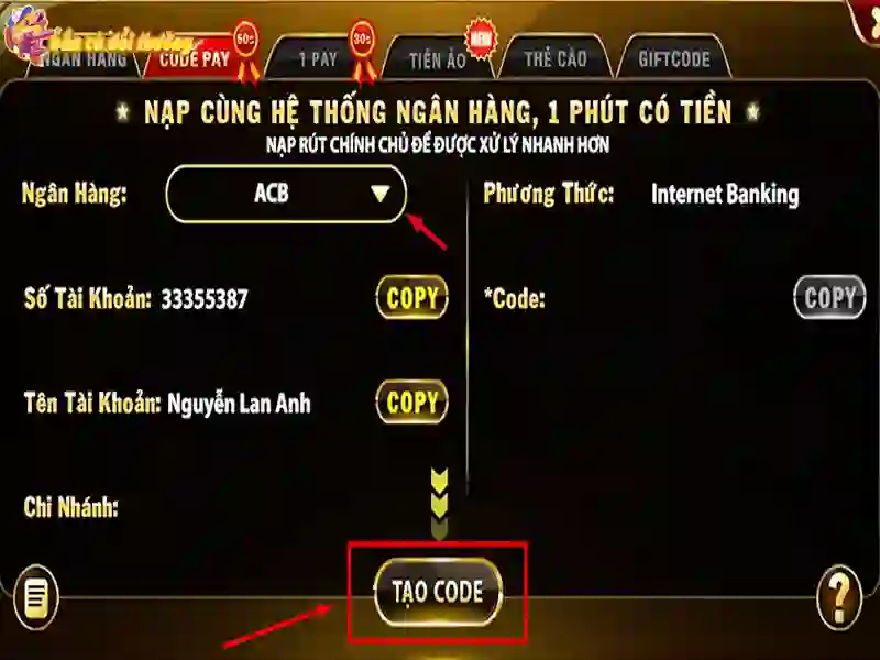 Cách nạp tiền Go88 thông qua ngân hàng