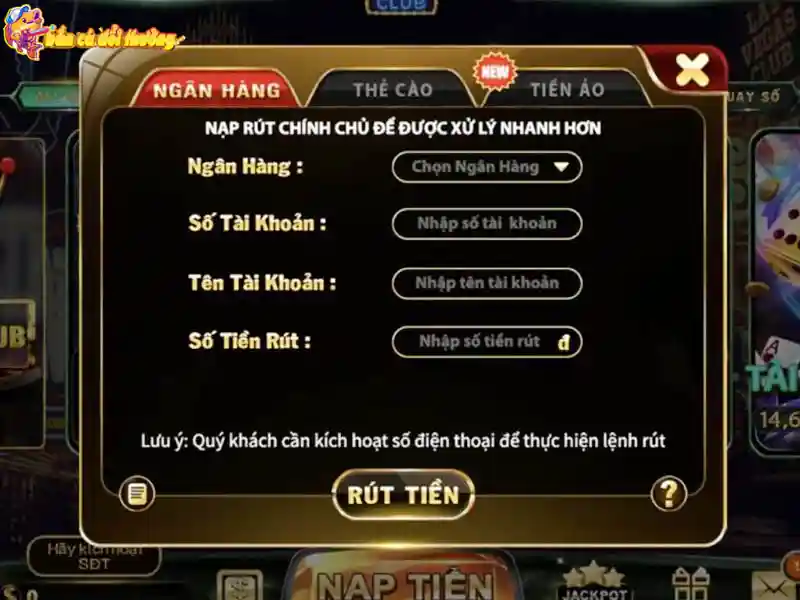 Rút tiền từ Hitclub về bank của mình