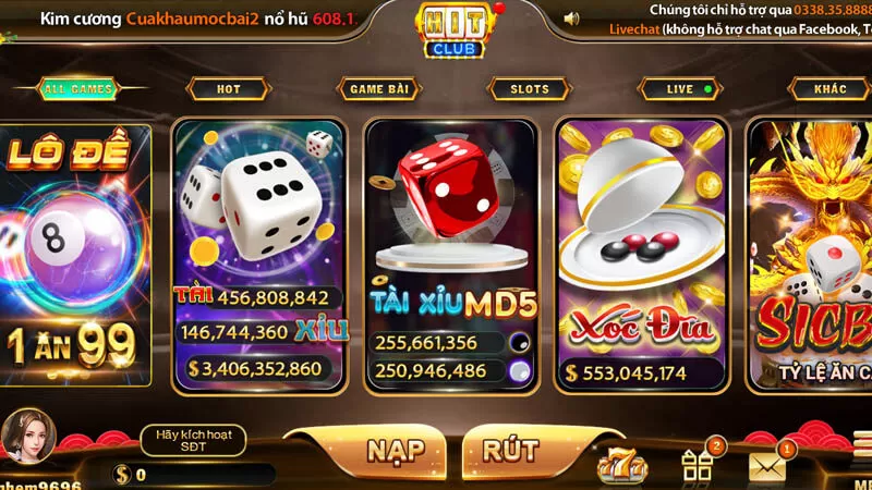 Các trò chơi casino tại cổng game Hitclub đa dạng